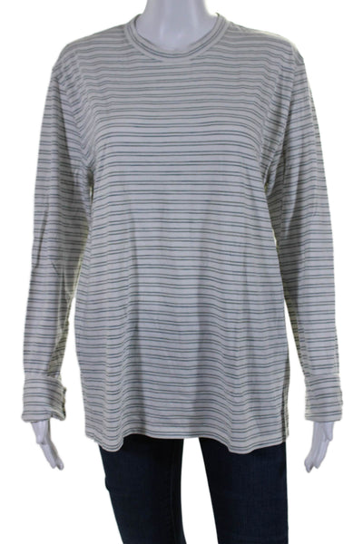 Vince Womens Pullover Long Sleeve Crewneck Striped Top White Size Medium