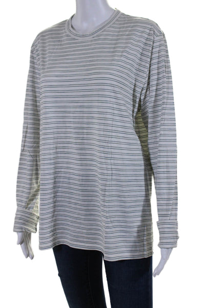 Vince Womens Pullover Long Sleeve Crewneck Striped Top White Size Medium