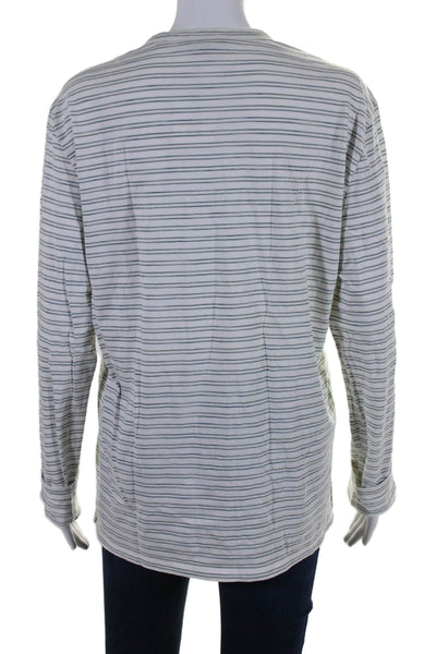 Vince Womens Pullover Long Sleeve Crewneck Striped Top White Size Medium