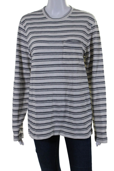 Vince Womens Pullover Long Sleeve Striped Crewneck Top White Size Medium