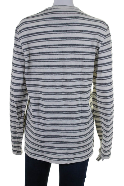 Vince Womens Pullover Long Sleeve Striped Crewneck Top White Size Medium