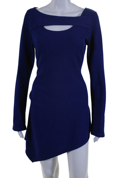 Yoana Baraschi Womens Long Sleeves Asymmetrical Dress Cobalt Blue Size Medium