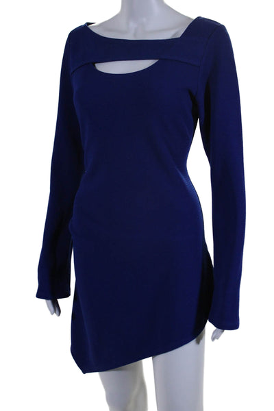 Yoana Baraschi Womens Long Sleeves Asymmetrical Dress Cobalt Blue Size Medium