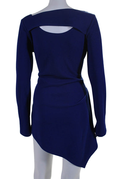 Yoana Baraschi Womens Long Sleeves Asymmetrical Dress Cobalt Blue Size Medium