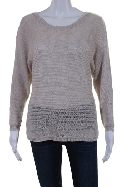 Joie Womens 3/4 Sleeve Scoop Neck Open Knit Sweater Beige Linen Size Extra Small