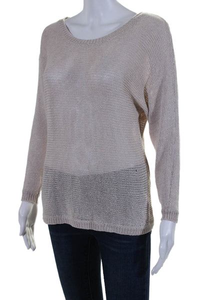 Joie Womens 3/4 Sleeve Scoop Neck Open Knit Sweater Beige Linen Size Extra Small