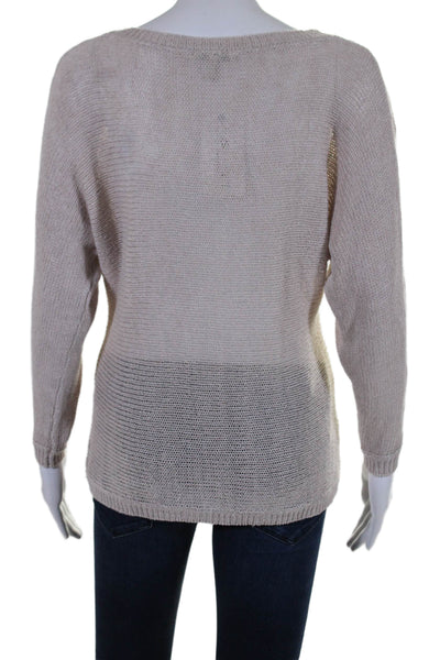 Joie Womens 3/4 Sleeve Scoop Neck Open Knit Sweater Beige Linen Size Extra Small