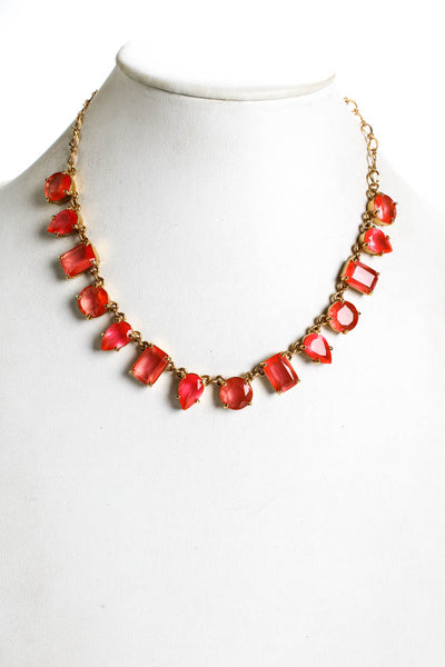 Kate Spade New York Womens Red Geometric Resin Enamel 18" Necklace