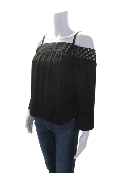 Rebecca Minkoff Womens Long Sleeve Pullover Blouse Top Black Size XXS
