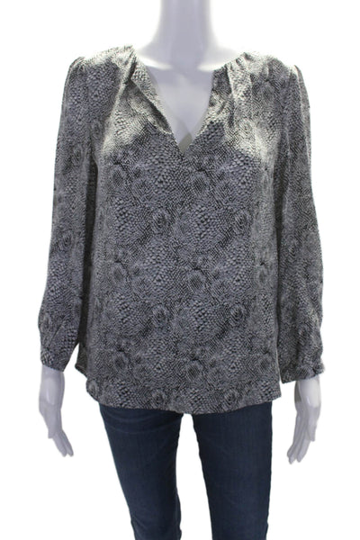 Joie Womens Silk Abstract Long Sleeve V-Neck Pullover Blouse Top Gray Size XS