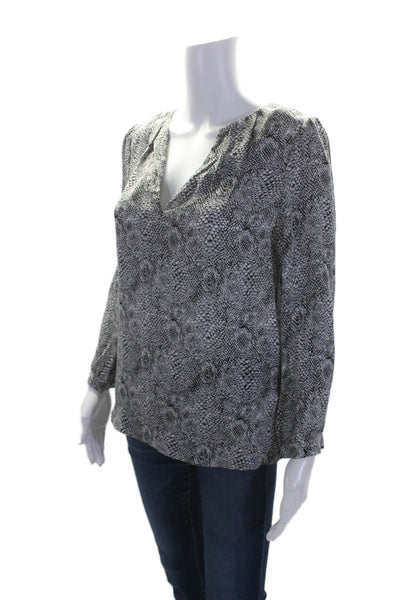 Joie Womens Silk Abstract Long Sleeve V-Neck Pullover Blouse Top Gray Size XS