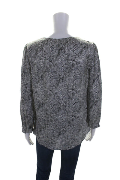 Joie Womens Silk Abstract Long Sleeve V-Neck Pullover Blouse Top Gray Size XS