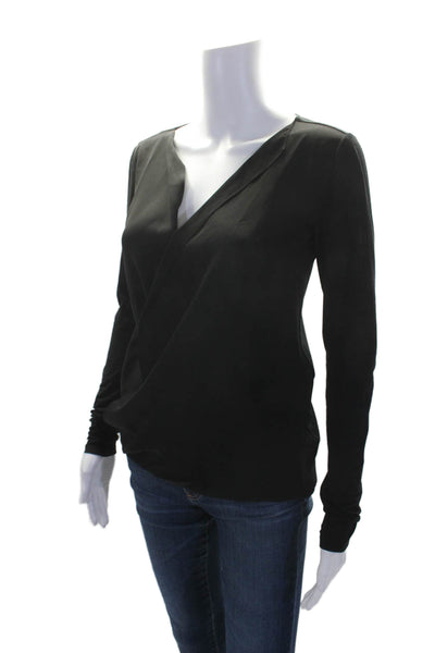 Theory Womens Cotton V-Neck Long Sleeve Pullover Blouse Top Black Size P