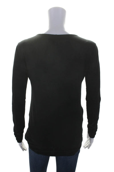 Theory Womens Cotton V-Neck Long Sleeve Pullover Blouse Top Black Size P