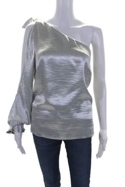 Rebecca Minkoff Womens Metallic Long Sleeve 1 Shoulder Blouse Top Silver Size S