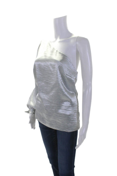 Rebecca Minkoff Womens Metallic Long Sleeve 1 Shoulder Blouse Top Silver Size S