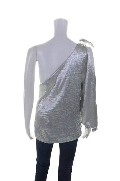 Rebecca Minkoff Womens Metallic Long Sleeve 1 Shoulder Blouse Top Silver Size S