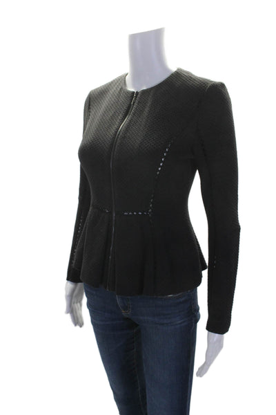 Rebecca Taylor Round Neck Long Sleeve Zip Up Peplum Blazer Jacket Gray Size 0