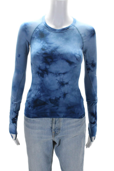 Lululemon Womens Long Sleeve Crew Neck Tie Dyed Knit Shirt Blue Size 0