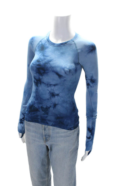 Lululemon Womens Long Sleeve Crew Neck Tie Dyed Knit Shirt Blue Size 0