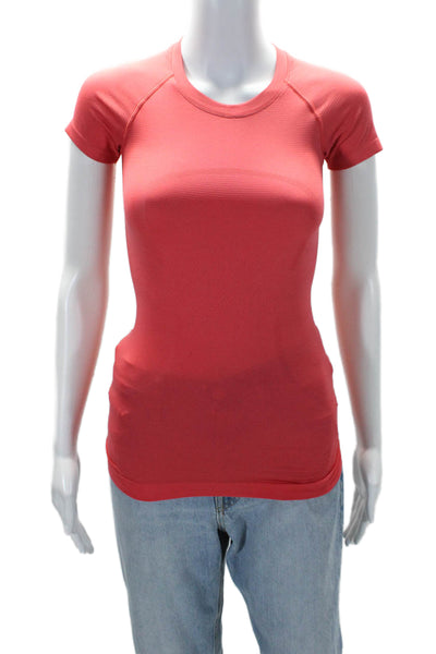 Lululemon Womens Short Sleeve Crew Neck Stretch Knit Tee Shirt Pink Size 0