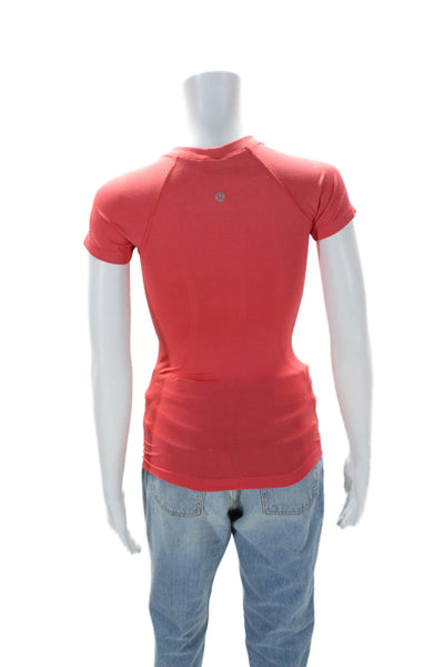 Lululemon Womens Short Sleeve Crew Neck Stretch Knit Tee Shirt Pink Size 0