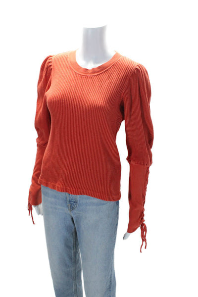 FP One by Free People Womens Long Sleeve Scoop Neck Tee Shirt Orange Size Small