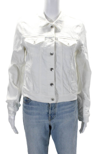 Big Star Womens Button Front Long Sleeve Collared Jean Jacket White Sized Small