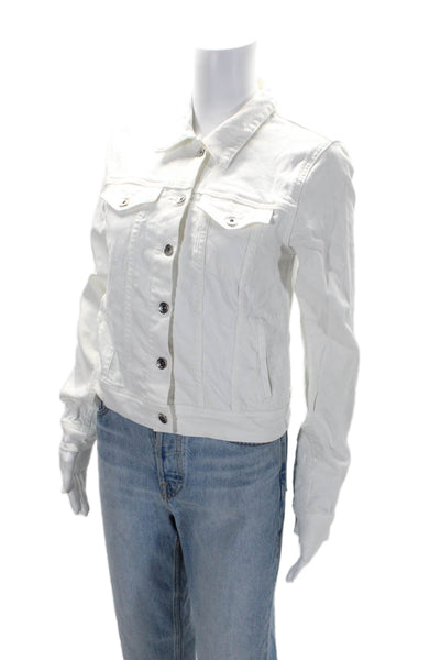 Big Star Womens Button Front Long Sleeve Collared Jean Jacket White Sized Small