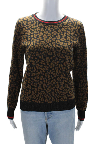 Scotch And Soda Womens Scoop Neck Metallic Knit Sweater Brown Black Size Small