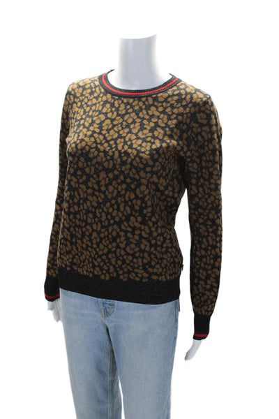 Scotch And Soda Womens Scoop Neck Metallic Knit Sweater Brown Black Size Small