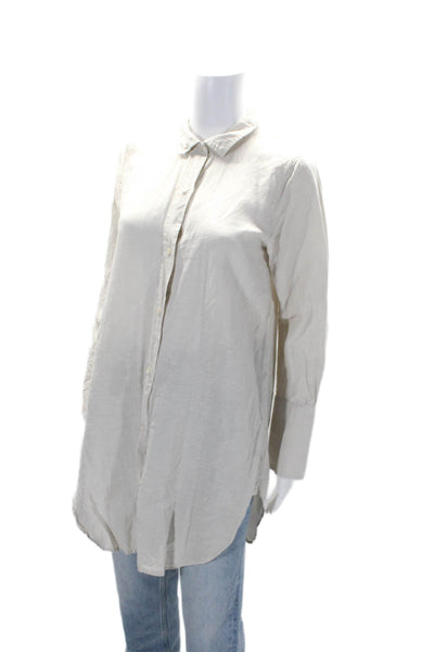 J Crew Womens Button Front Long Sleeve Collared Shirt Sand Linen Size Small