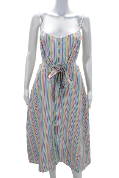 J Crew Womens Button Front Cut Out V Neck Striped Midi Dress White Multi Size 4