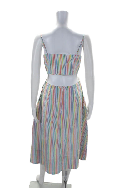 J Crew Womens Button Front Cut Out V Neck Striped Midi Dress White Multi Size 4