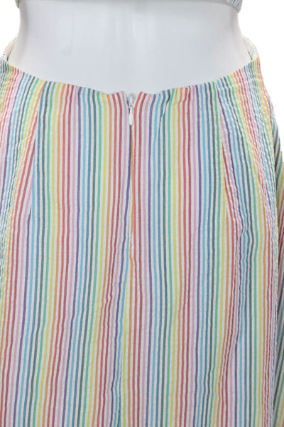 J Crew Womens Button Front Cut Out V Neck Striped Midi Dress White Multi Size 4