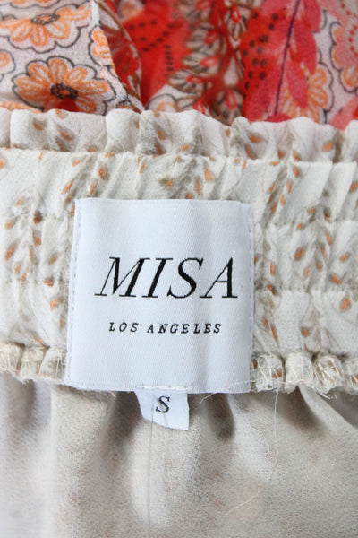 Misa Womens Elastic Waistband Floral Tiered Mini Skirt White Orange Size Small