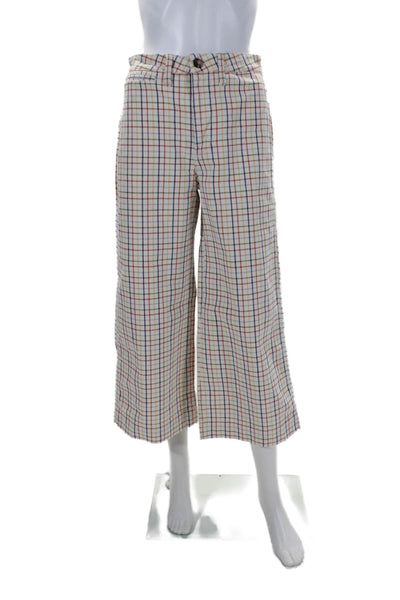 Madewell Womens Zipper Fly High Rise Plaid Wide Leg Pants White Multi Size 26