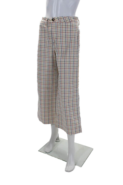 Madewell Womens Zipper Fly High Rise Plaid Wide Leg Pants White Multi Size 26