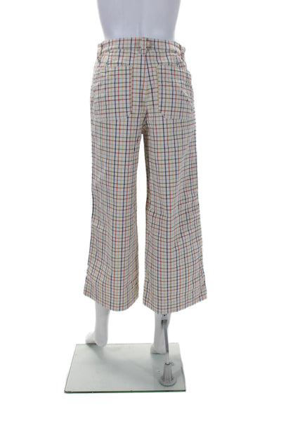 Madewell Womens Zipper Fly High Rise Plaid Wide Leg Pants White Multi Size 26