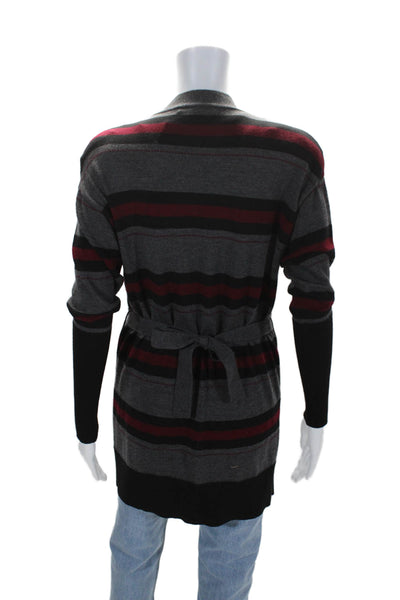 Nanette Lepore Womens Wool Gray Red Striped Padded Cardigan Sweater Top Size XS