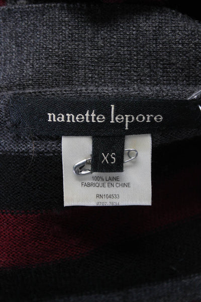 Nanette Lepore Womens Wool Gray Red Striped Padded Cardigan Sweater Top Size XS