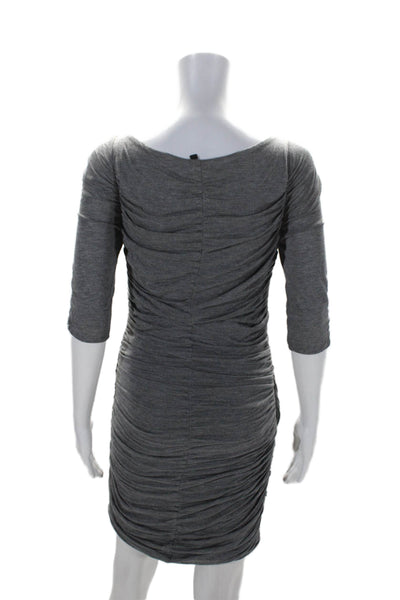 BCBGMAXAZRIA Womens Gray Ruched V-Neck 3/4 Sleeve Bodycon Dress Size S
