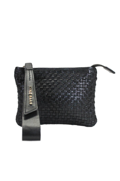 Cole Haan Womens Black Woven Zip Wristlet Coin Purse Wallet