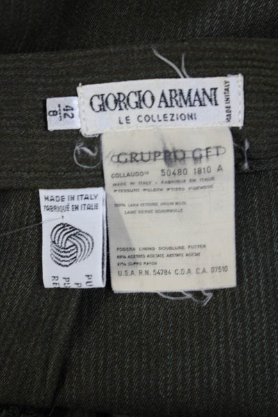 Giorgio Armani Le Collezioni Womens Pleated Striped Dress Pants Green Size 8