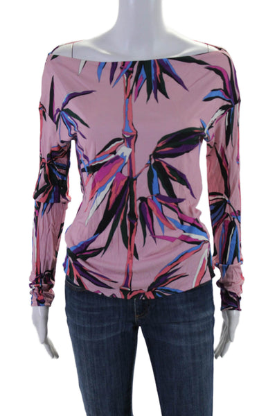 Emilio Pucci Women's Round Neck Long Sleeves Basic Floral T-Shirt Pink Size 6