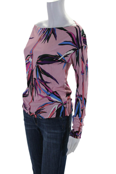 Emilio Pucci Women's Round Neck Long Sleeves Basic Floral T-Shirt Pink Size 6