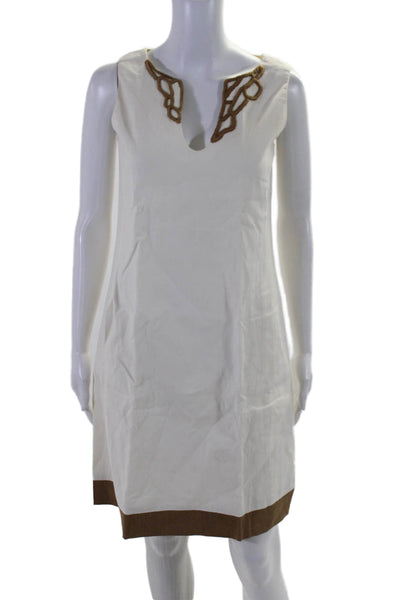 Piazza Sempione Women's V-Neck Sleeveless A-Line Mini Dress Cream Size 40