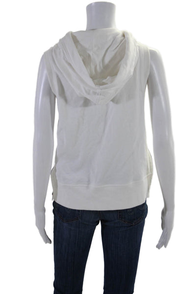 Donna Karan Women's Hood Sleeveless Full Zip Pockets Sweatshirt White Size S