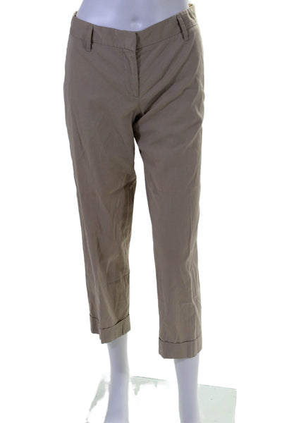 Prada Womens Cotton Cuffed Straight Leg Hook and Eye Pants Beige Size EUR 42