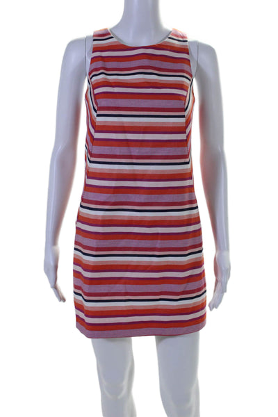 Trina Turk Womens Cotton Blend Striped Round Neck Mini Dress Orange Size 2